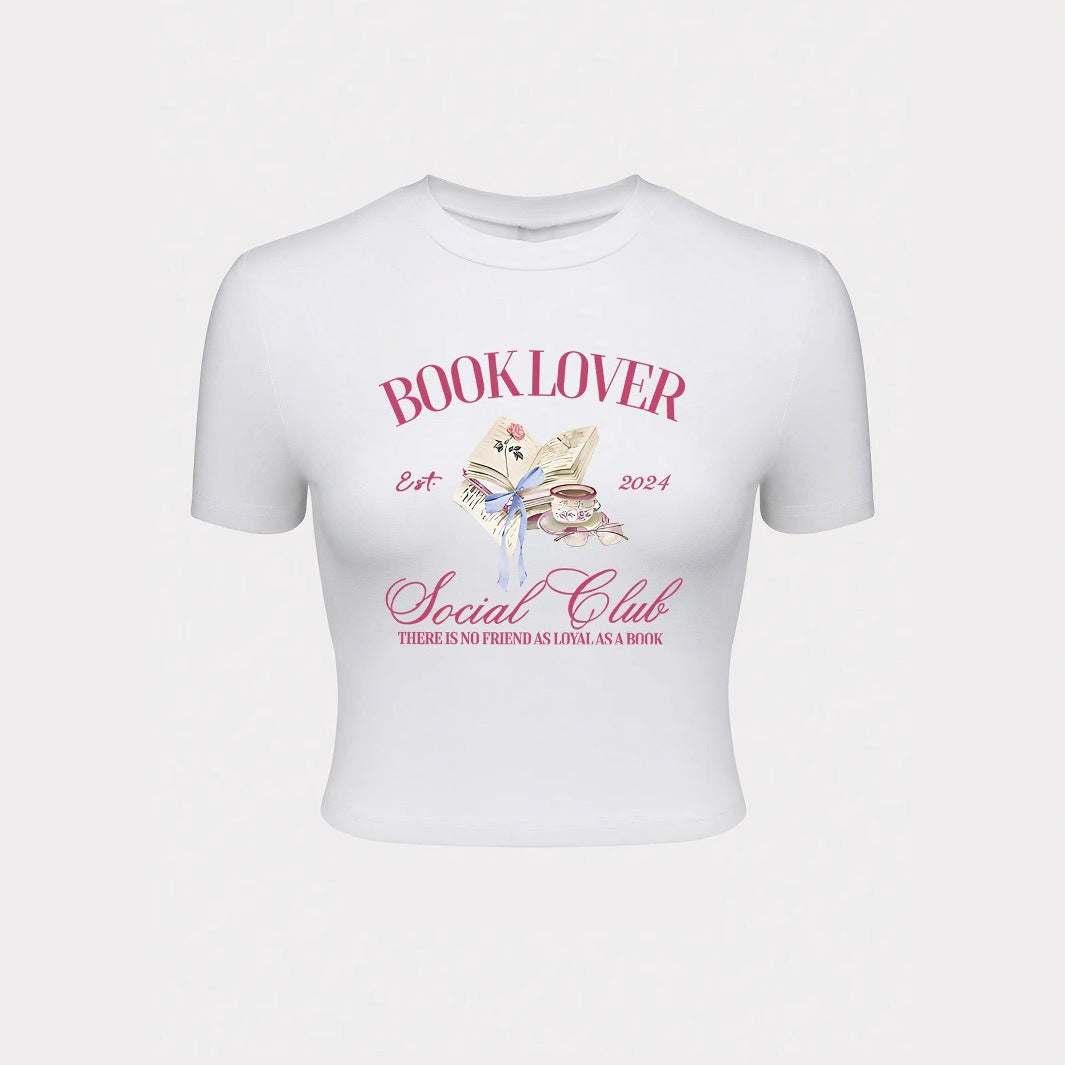 Damen Crop-T-Shirt mit kreativem BuchliR&Bhaber-Design und R&Brnem Aufdruck R&B