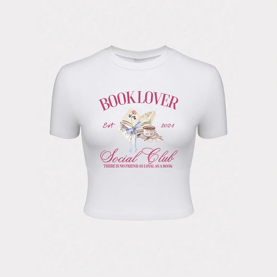 Damen Crop-T-Shirt mit kreativem Buchliebhaber-Design und modernem Aufdruck R&B
