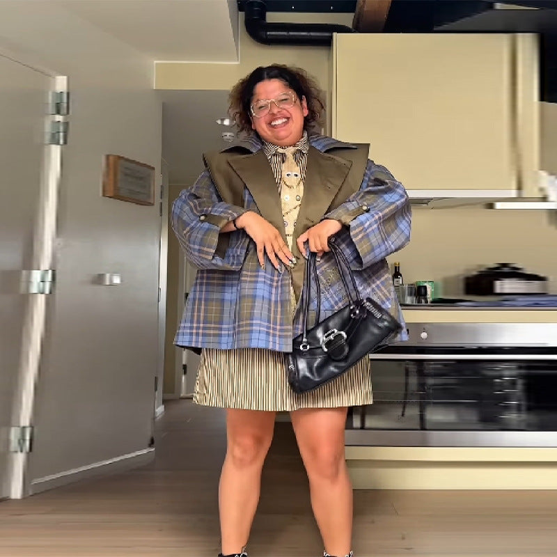 Damen Kariertes Übergröße Blazer