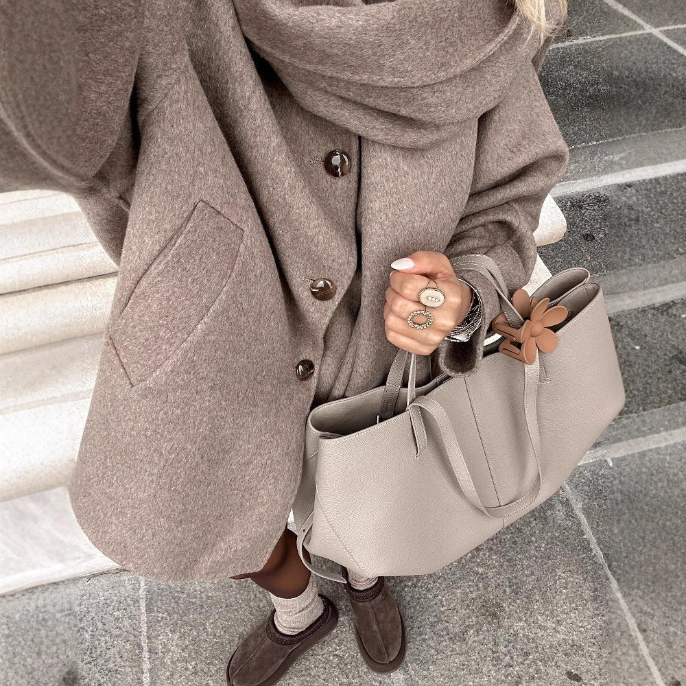 Damen modische Wolljacke mit oversized Schnitt und elegantem Revers R&B