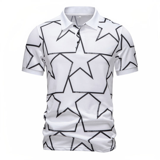Herren Poloshirt mit modernem Sternen-Design und atmungsaktiven Materialien R&B