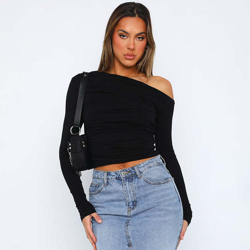 Damen Stylisches Oversized Shirt mit versetztem Kragen und Raffung R&B