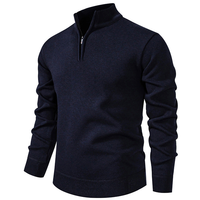 Herren nan Feinstrickpullover mit Kurzreißverschluss Stehkragen elastischen Bündchen R&B
