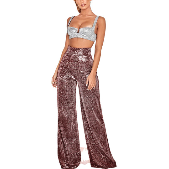 Damen Glitzerndes Zweiteiler-Set mit hohem Taillenschnitt R&B