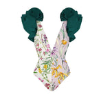 Damen Badeanzug-Set mit voluminösen Rüschendetails und elegantem Überrock R&B