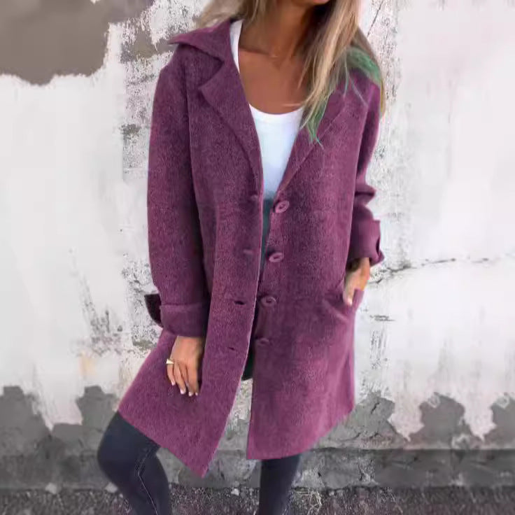Damen Eleganter Oversize-Wollmantel mit Durchgehender Knopfleiste und Praktischen Taschen R&B