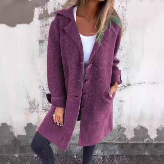 Damen Eleganter Oversize-Wollmantel mit Durchgehender Knopfleiste und Praktischen Taschen R&B