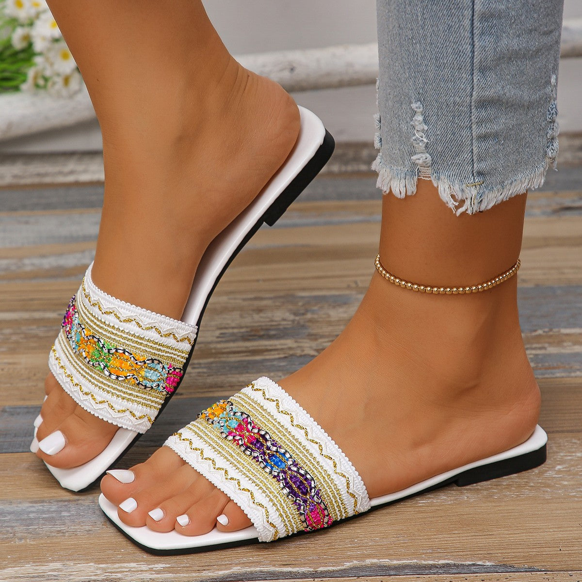 Damen modische Slides mit floralem Dekor R&B