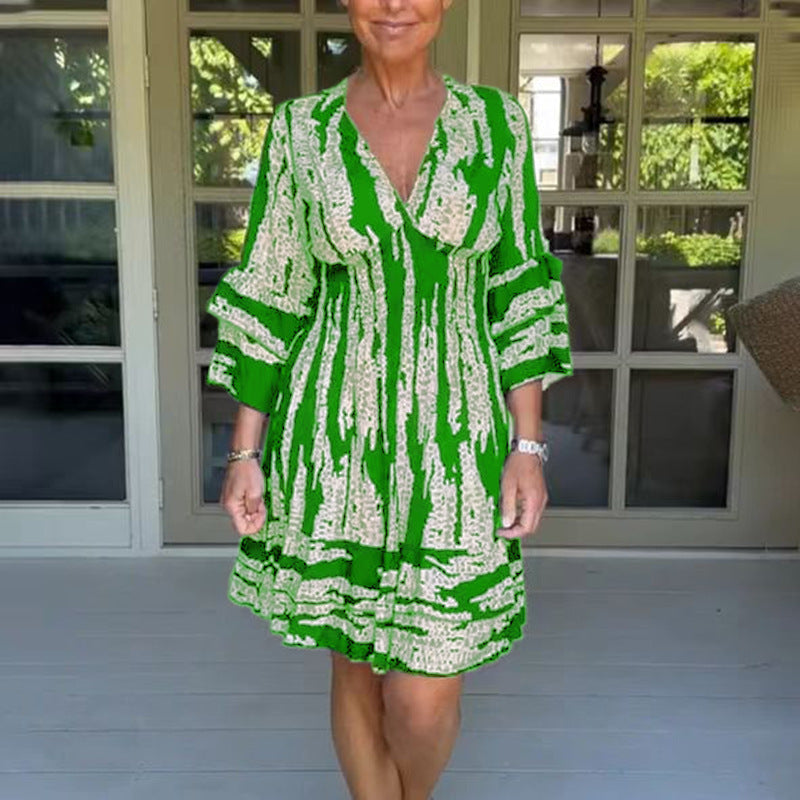Damen lässiges Strandkleid mit V-Ausschnitt und weitem Rock R&B