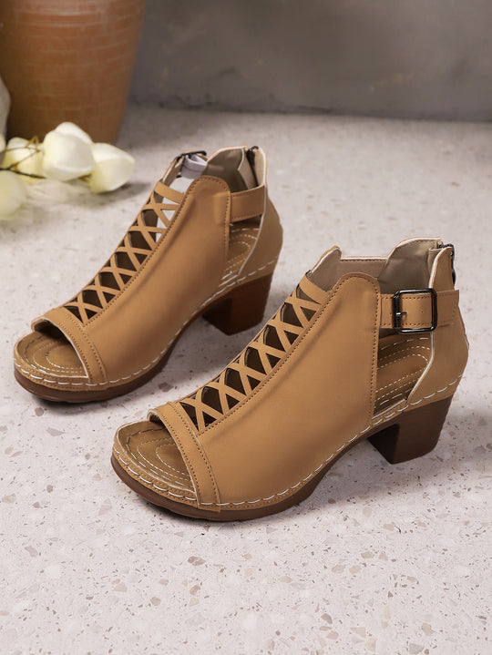 Damen nan Riemchen-Sandalette mit gekreuztem Riemchenmuster, Fersenreißverschluss und gepolstertem Komfortfußbett R&B