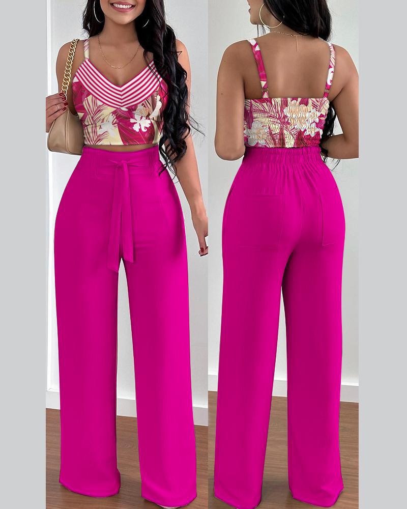 Damen Zweiteiliges Set aus floralem Oberteil und weiten Hosen R&B