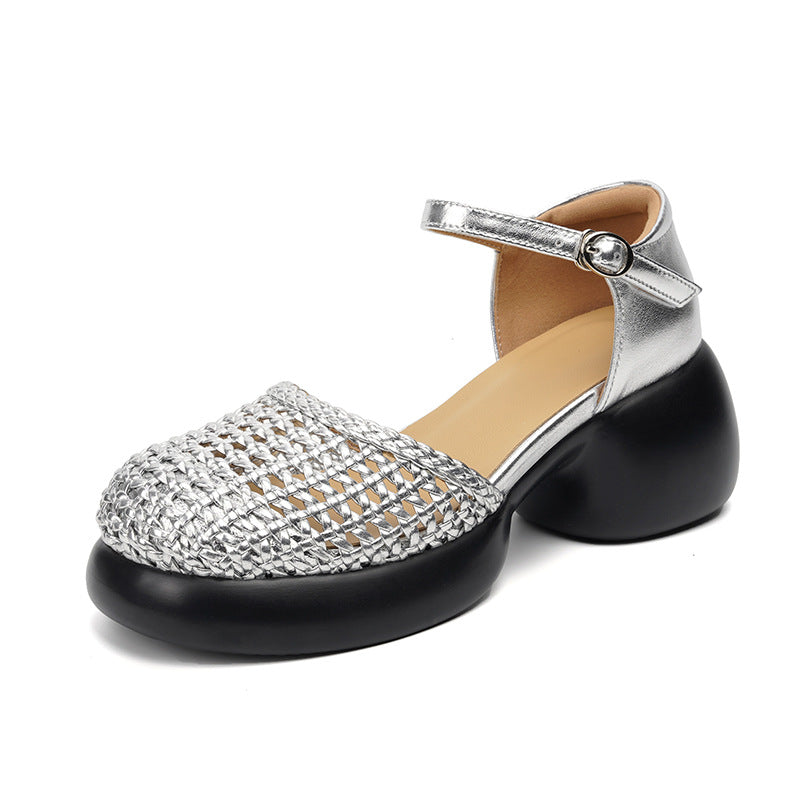 Damen Plateau-Sandaletten mit geflochtenem Design und komfortablem Ankle Strap R&B