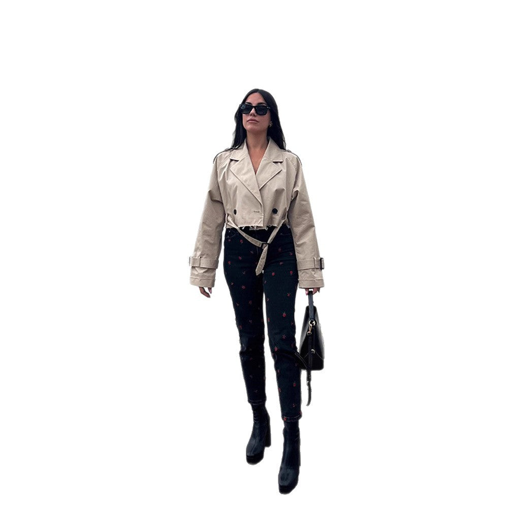 Damen modische Trenchjacke mit Gürtel und oversized Schnitt R&B