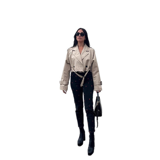 Damen modische Trenchjacke mit Gürtel und oversized Schnitt R&B