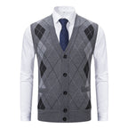 Herren elegante Strickjacke mit Rautenmuster und praktischen Taschen R&B