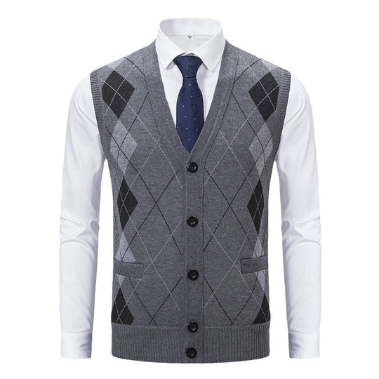 Herren elegante Strickjacke mit Rautenmuster und praktischen Taschen R&B