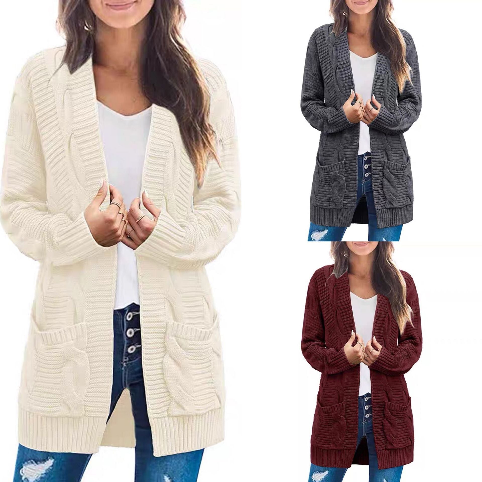 Damen Strickjacke Mit Tiefen Taschen und Strukturiertem Design