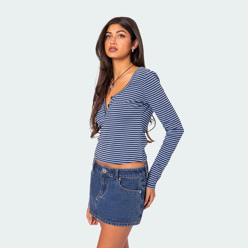 Damen Langarmshirt mit dehnbarem Streifenmuster und figurbetontem Schnitt R&B