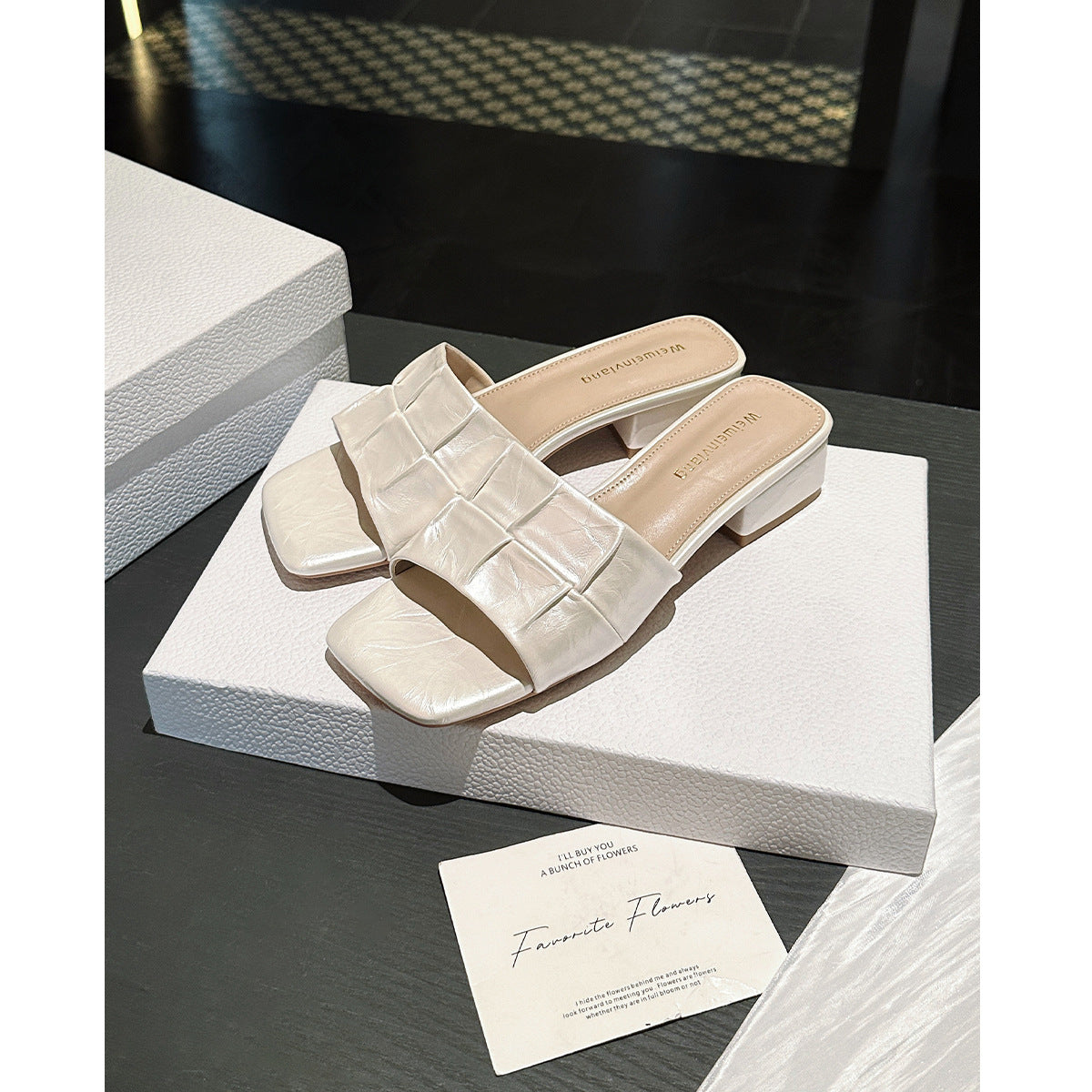 Damen elegante Mules mit modischem Faltendesign und komfortablem Blockabsatz