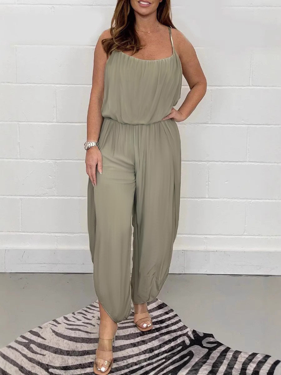 Damen luftiger Jumpsuit mit weitem Schnitt und verstellbaren Trägern R&B