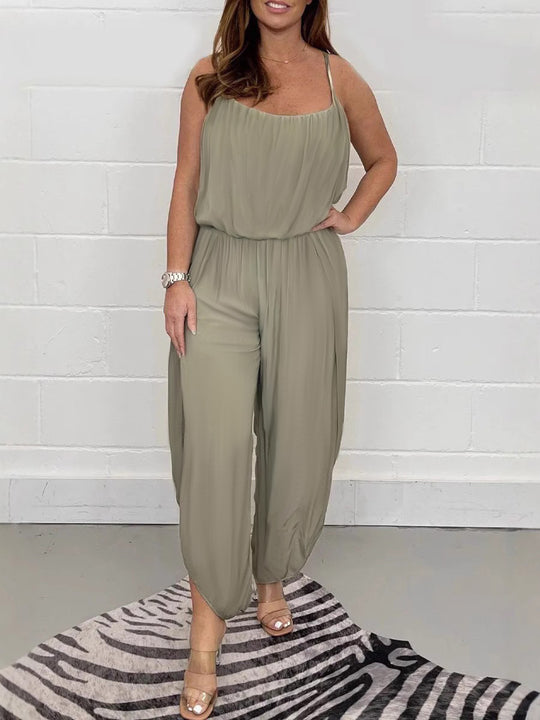 Damen luftiger Jumpsuit mit weitem Schnitt und verstellbaren Trägern R&B