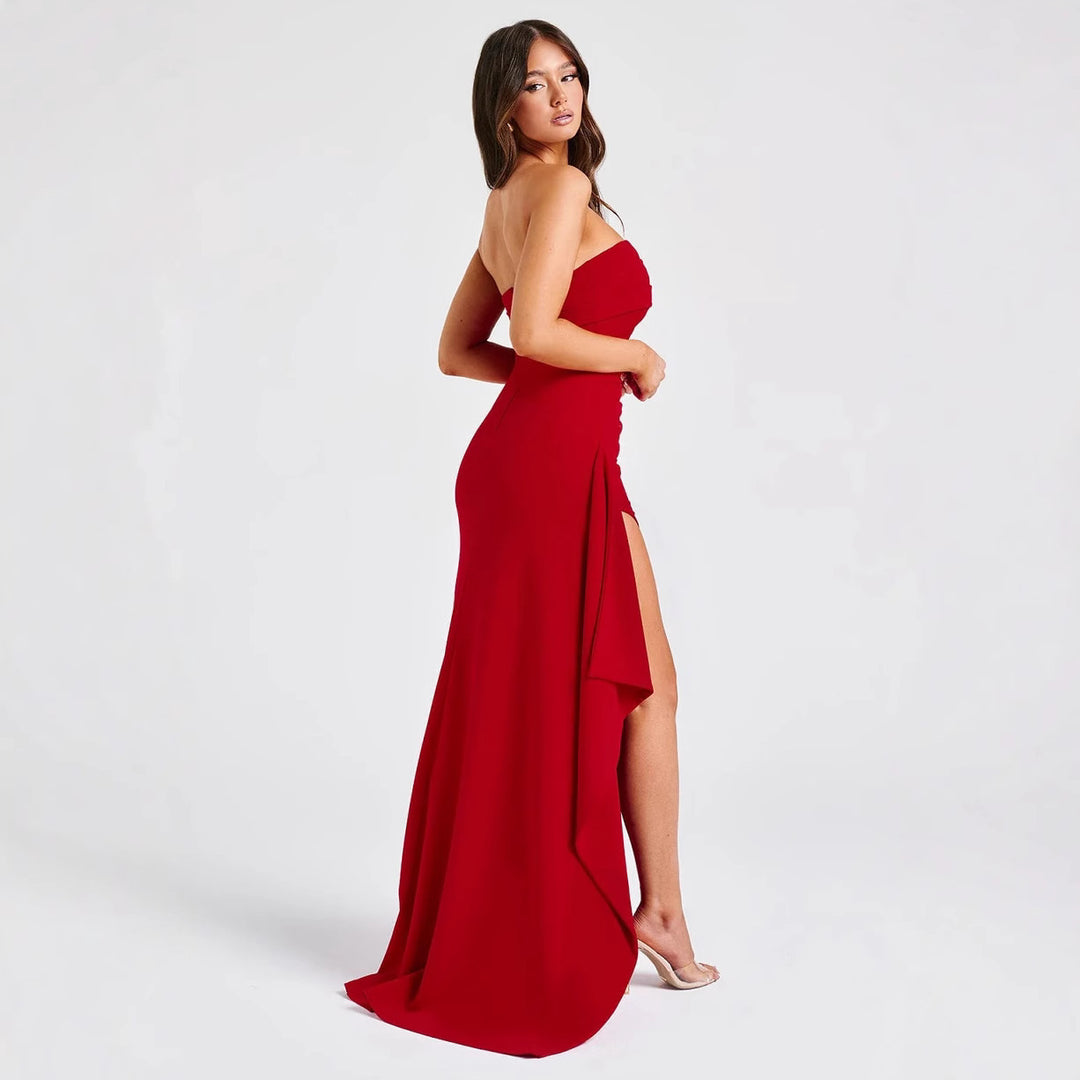 Damen Elegantes trägerloses Abendkleid mit asymmetrischem Schlitz R&B
