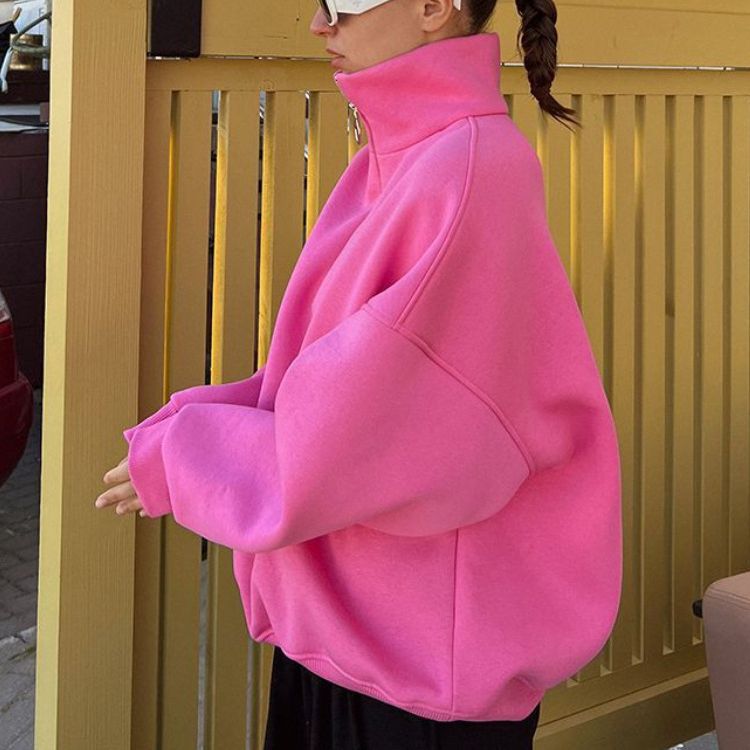 Damen modischer Pullover mit Reißverschluss und hohem Kragen R&B