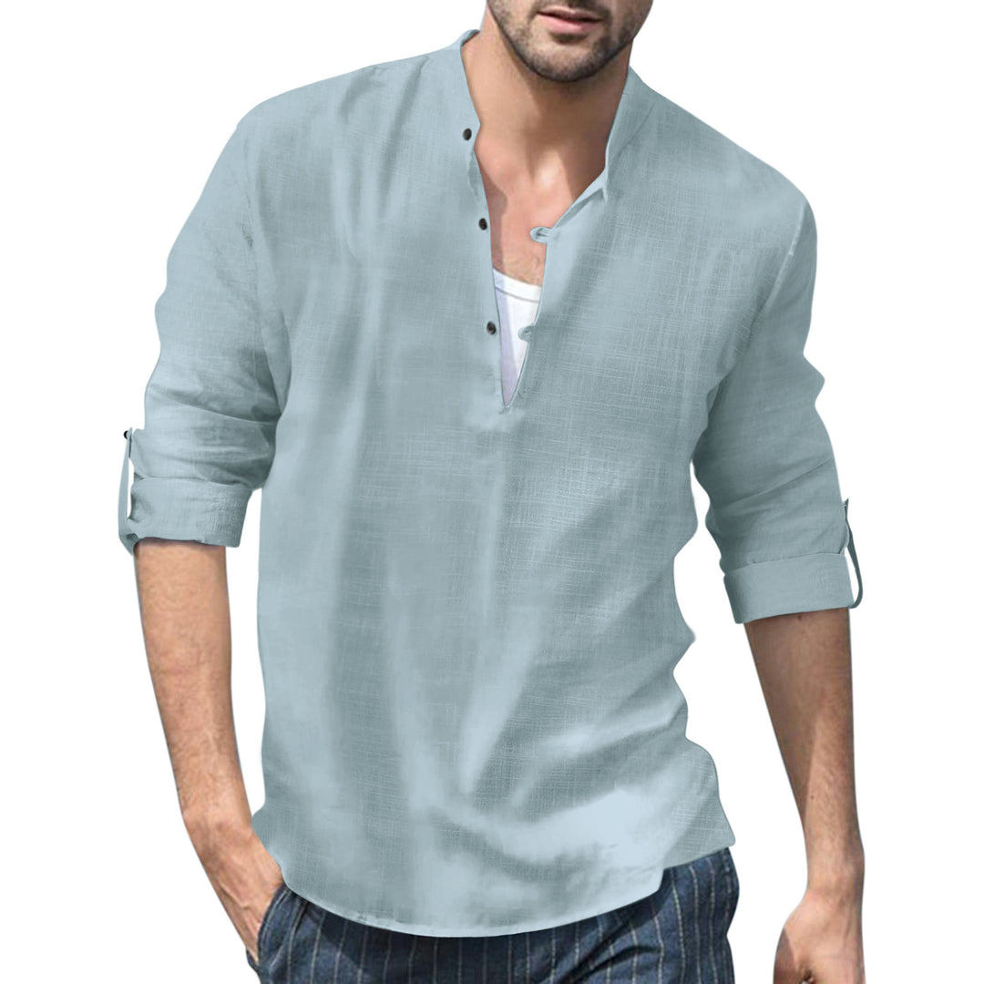 Herren lässiges Leinenhemd mit kurzes Arm und Knopfdetail R&B