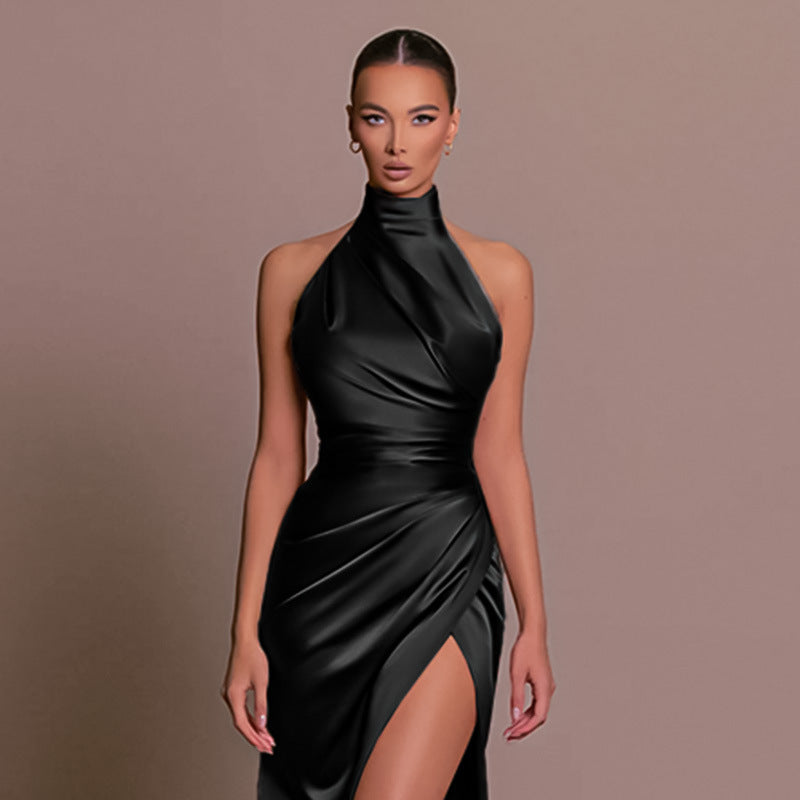 Damen Hochgeschlossenes Abendkleid mit verführerischem Schlitz R&B