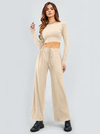 Damen Cropped Oberteil und Weite Hose Set R&B