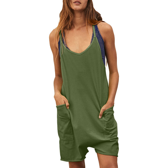 Damen komfortabler Overall mit tiefem Ausschnitt und praktischen Taschen R&B