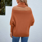 Damen Oversized-Strickpullover mit schulterfreiem Design und hohem Kragen