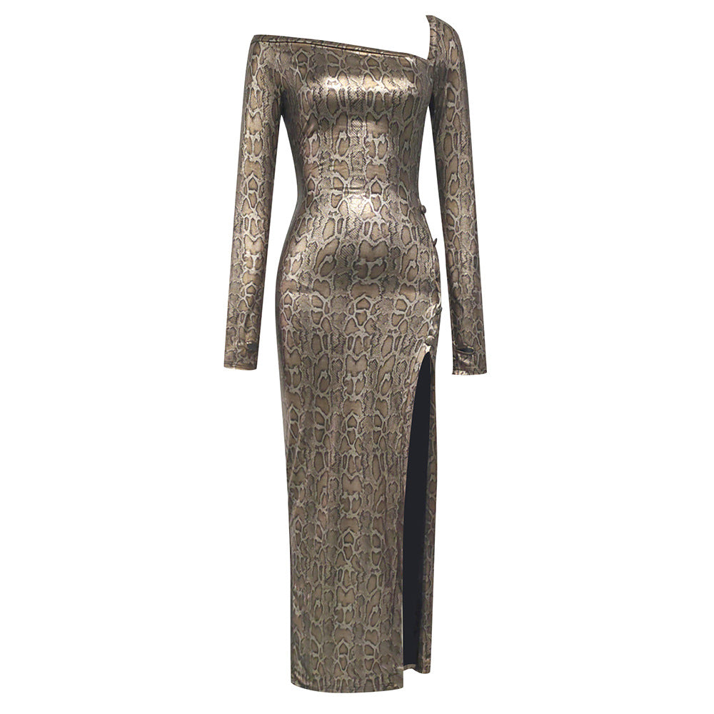 Damen Glamouröses Abendkleid mit schulterfreiem Design und hohem Schlitz R&B