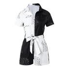 Damen Stylisches Jumpsuit mit Schriftmuster und Taillengürtel R&B