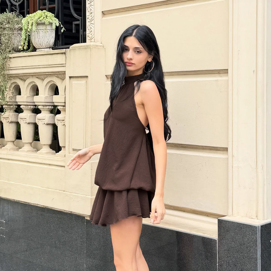 Damen lässiges Trägerkleid mit voluminösem Rocksaum R&B