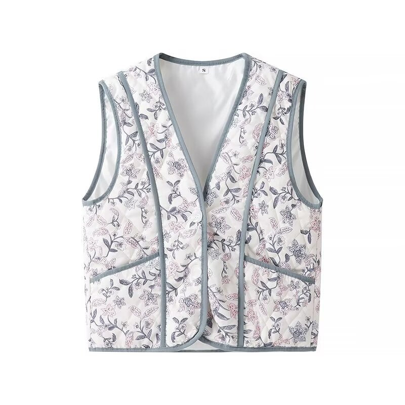 Damen gesteppte Weste mit floralem Muster und praktischen Taschen R&B