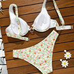 Damen Triangel-Bikini mit durchscheinenden Riemen und verspieltem Blütenmuster R&B