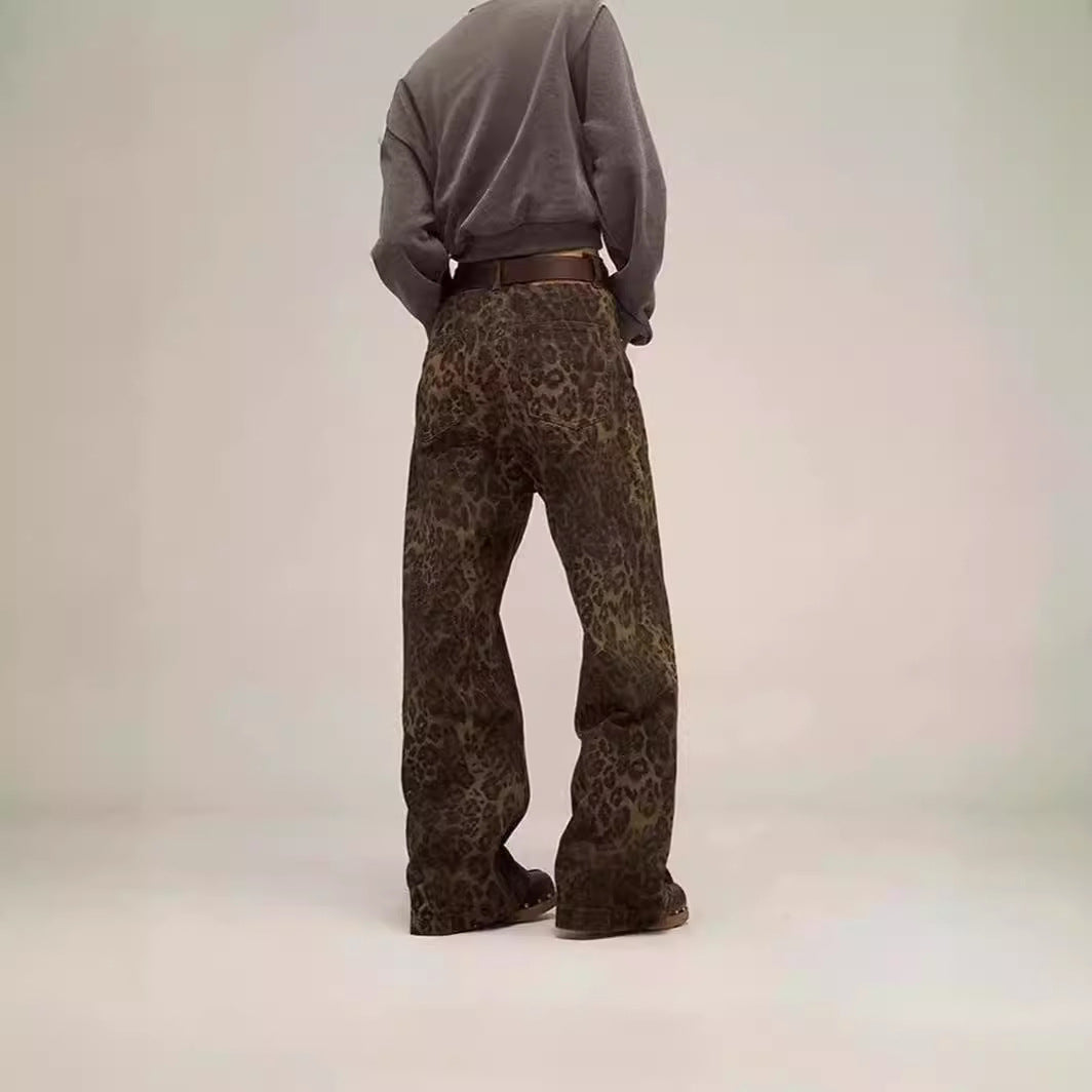 Damen Weit geschnittene Leoprint-Hose mit flexiblem Bund und modischem Design R&B