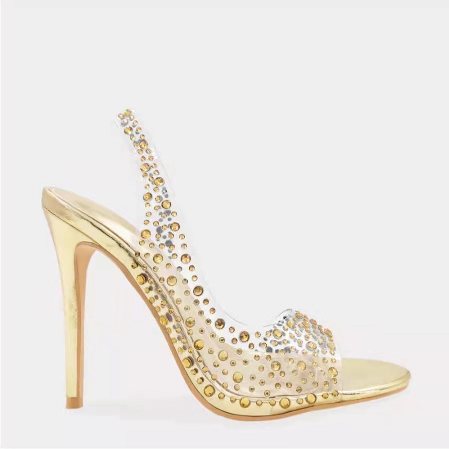 Damen Glamouröse High Heel Sandalen mit funkelndem Strassbesatz R&B