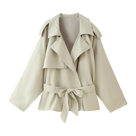 Damen lässige Trenchjacke mit praktischer Bindeschlaufe und elegantem Revers R&B