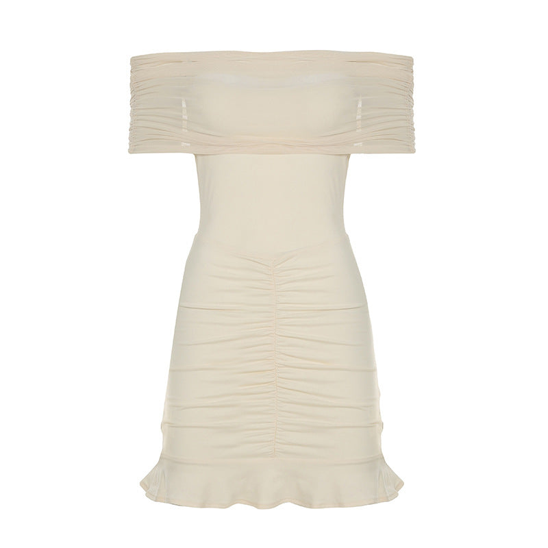 Damen figurbetontes Minikleid mit voluminösen Puffärmeln und Rüschensaum R&B