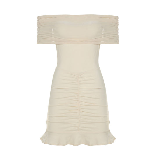 Damen figurbetontes Minikleid mit voluminösen Puffärmeln und Rüschensaum R&B