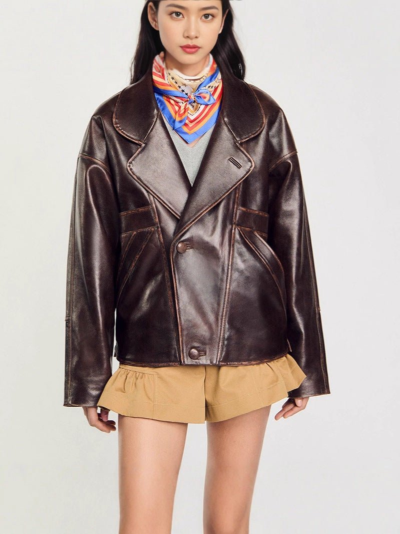 Damen Kunstlederjacke im lässigen Schnitt mit praktischen Taschen und stilvollem Revers R&B