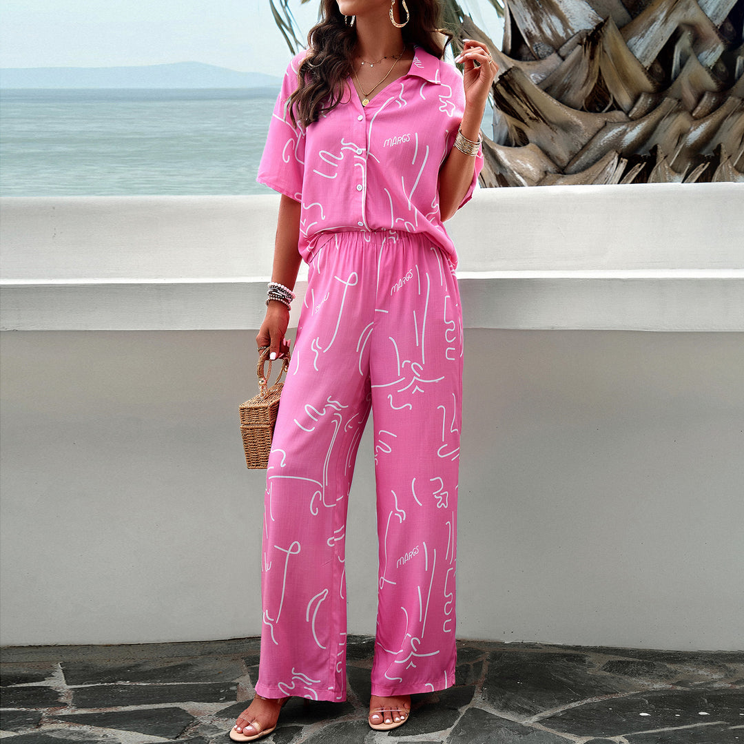 Damen Lässiges Zweiteiliges Set mit weitem Hosen-Design und elegantem Oberteil R&B