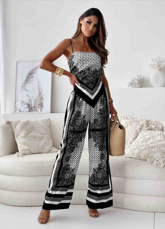 Damen Jumpsuit im eleganten Boho-Stil mit dekorativen Mustern und weitem Bein R&B