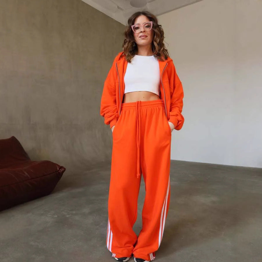 Damen Trendiges Sport-Lounge-Set mit cropped Sweatjacke und weit geschnittenen Jogginghosen R&B