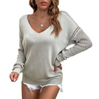 Damen modischer V-Ausschnitt Pullover mit Netzärmel und lässigem Schnitt