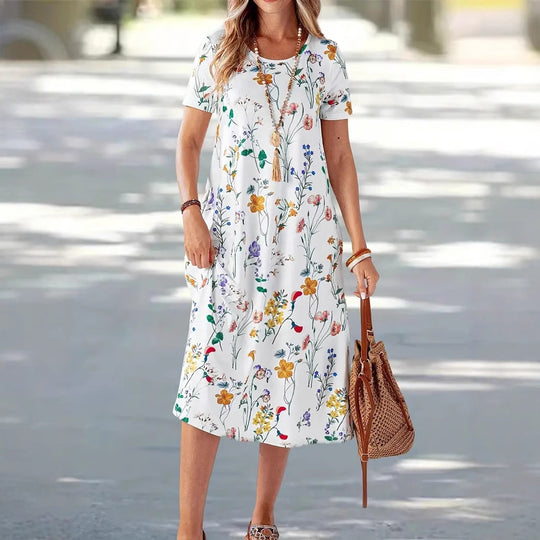 Damen Kurzes Sommerkleid mit blumigem Muster und praktischen Taschen R&B