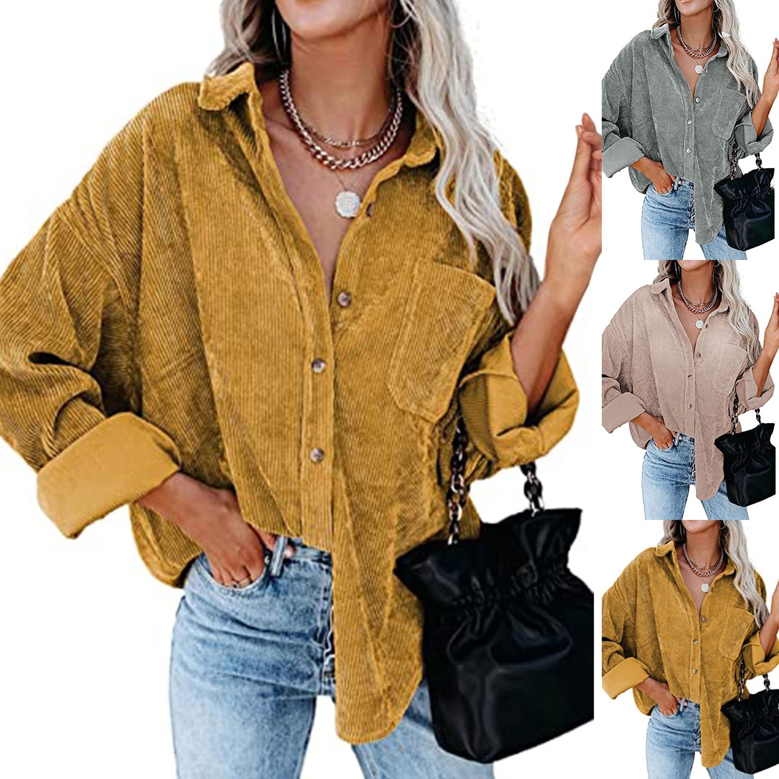 Damen Übergroße Kordbluse R&B