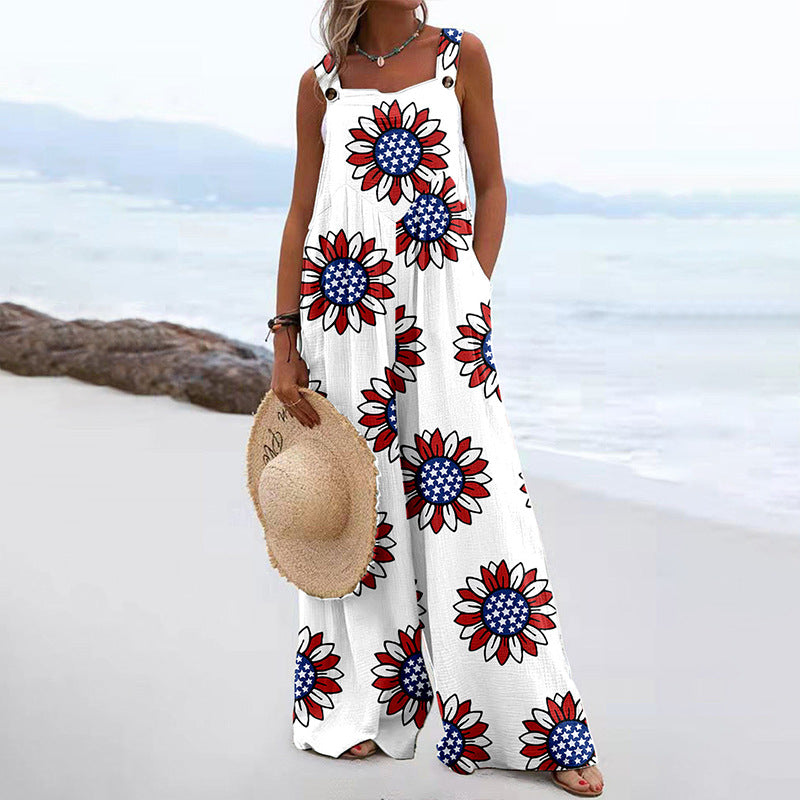 Damen Weit geschnittene Latzhose mit floralem Muster und praktischen Taschen R&B